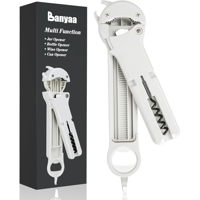 Набір відкривачів для пляшок та банок 7-в-1 для людей похилого віку з артритом, з магнітним механізмом, білий