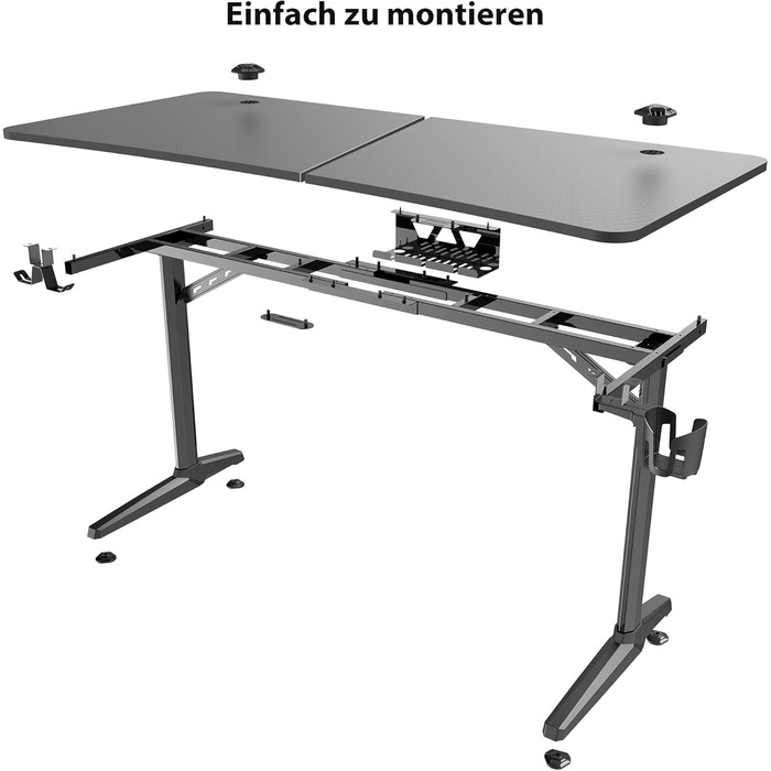 Ігровий стіл EUREKA ERGONOMIC 152x70 см - великий комп'ютерний стіл для геймерів з підставкою для навушників та тримачем для напоїв, чорний