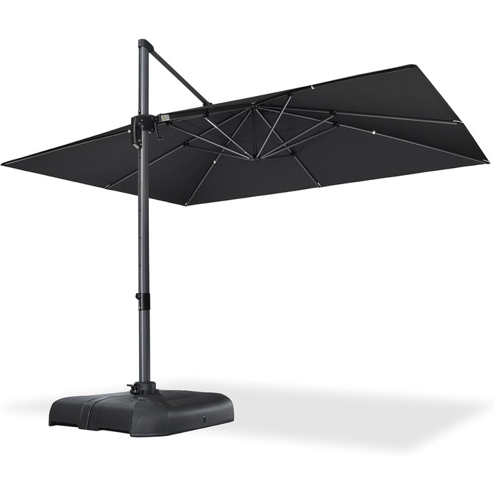 Парасолька від сонця PURPLE LEAF 300x400 см, велика підвісна парасолька-ампел з рукояткою, поворотом на 360° та хрест-підставкою для тераси та балкона, чорна