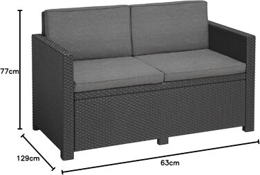 Диван садовий Allibert Victoria 2-місний, ротанг, сірий, з подушками, 129x63x77 см