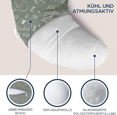 Подушка для вагітних Niimo XXL, подушка для годування - подушка для сну на боці з бавовняним чохлом, зручна подушка для дорослих, подушка для підтримки, (200 см x 70 см), (Sage Green Forest, подушка для годування)