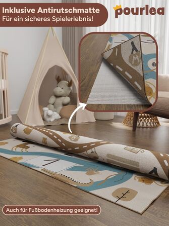 Килим для дитячої кімнати Килим для ігор Oeko-Tex Двосторонній килим для сафарі та автомобілів Вуличний килим (140 x 200 см, бежевий)