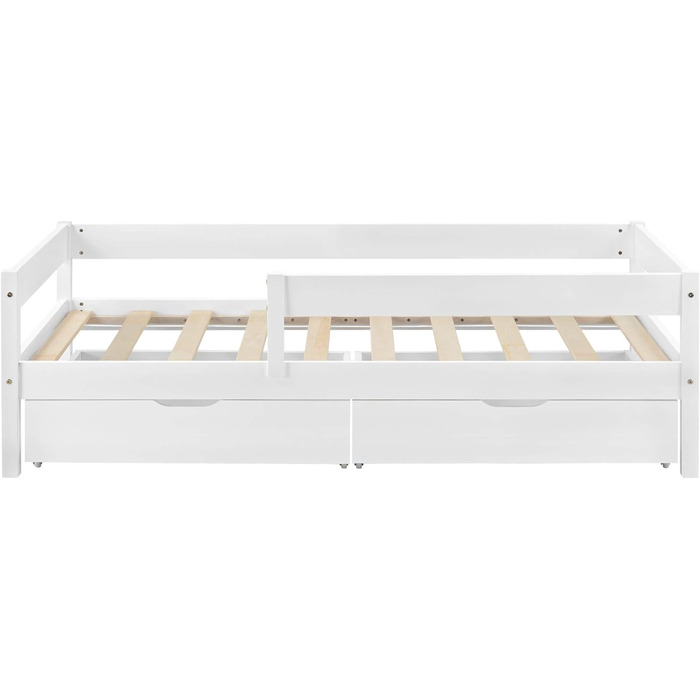 Дитяче ліжко із захистом від випадання та висувними ящиками 90x200 см Молодіжне ліжко із захисною штангою до 100 кг з рейковою основою Сосна Біла Біла 90x200см