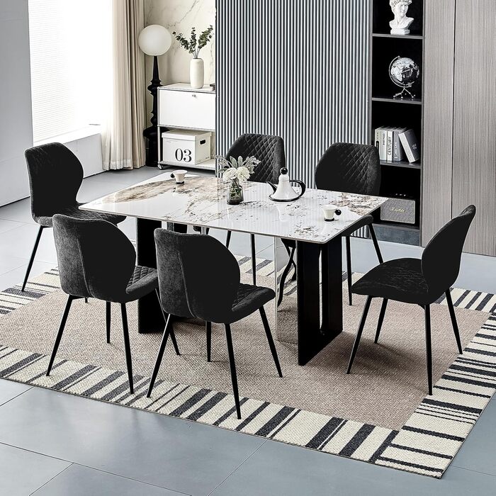 Набір з 4/6 стільців для їдальні, кухні, вітальні, чорного кольору, ергономічні, оббивка з льону