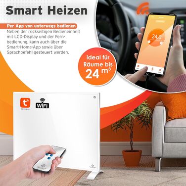 Інфрачервовий обігрівач KESSER® 350W: підлоговий/стінний, з пультом, термостатом та керуванням через додаток. Економія енергії, білий.