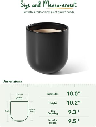Керамічний горщик для квітів LE TAUCI, 25 см, чорний, з дренажним отвором