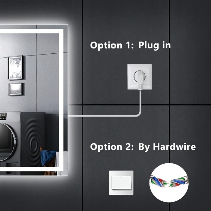 Дзеркало для ванної кімнати Youyijia з підсвічуванням, 70x50 см, антизапарник, сенсорний вимикач, 3 кольори світла, регулювання яскравості
