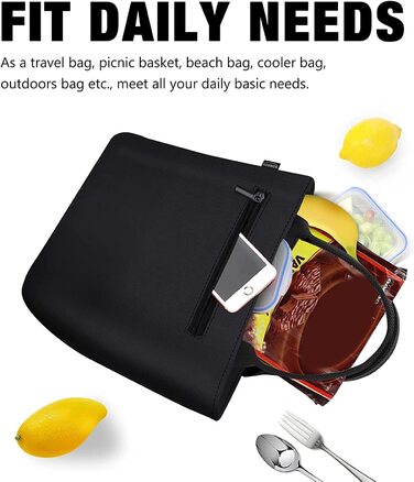 Сумка для холодильника, маленька легка сумка для обіду, ізольована сумка для роботи, Школи, складна водонепроникна блискавка (E-Black)