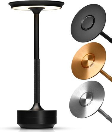 LED-лампа ELYSIA на акумуляторі, торшероподібна, диммування, бездротова, сенсорна панель, для внутрішнього та зовнішнього використання [IP54], тепле світло [2200K-2700K-3200K], USB-C, перезарядна, алюміній, чорна