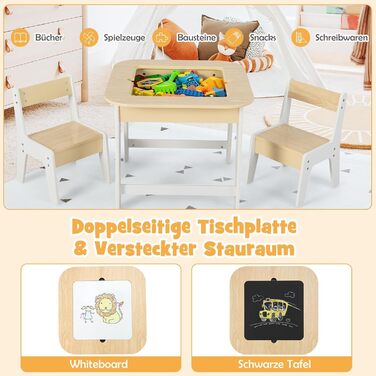 Дитячий стіл Dreamade з 2 стільцями: комплект меблів для дитячої кімнати, стіл з двосторонньою поверхнею та місцем для зберігання, для дітей від 3 років