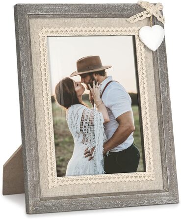Дерев'яна рамка для фотографій Afuly 13x18, вінтажна коричнева потерта рамка для фотографій з масиву дерева в сільському стилі з білим сердечком, прикраса для весілля, подарунок мамі на любов (10x15 см)