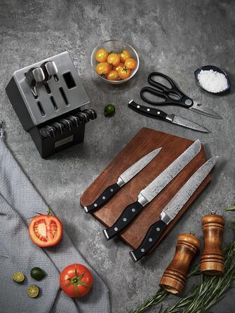 Набір ножів FOHERE 14 предметів з автозаточкою, кухонний набір з нержавіючої сталі, професійний, з ергономічними ручками