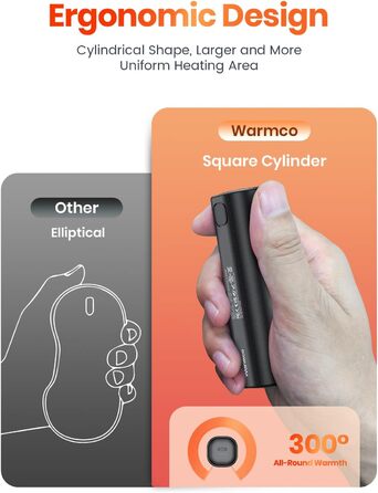 Електричний грілка для рук Warmco 2 шт., 10000mAh, USB Powerbank, 3 рівні нагріву, для чоловіків та жінок, Outdoor, Гольф, кемпінг, чорний