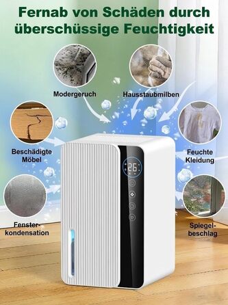 Електричний осушувач повітря 1800 мл, енергозберігаючий, для спальні та ванної кімнати, 22,5W, тихий, з режимом сну, таймером та автовимкненням (550 мл/день)