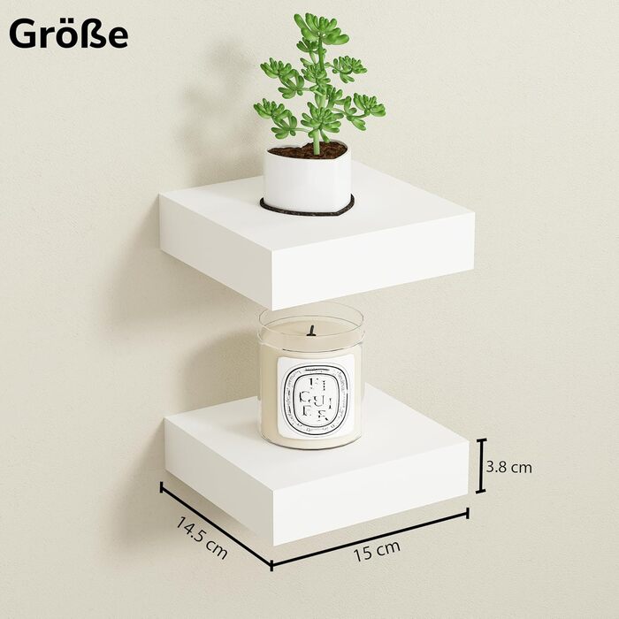 Полиці настінні BAMEOS, комплект 2 шт., 60 см, білі, для ванної, кухні, вітальні, спальні (15x14.5 см) - декор для стін