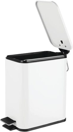 Прямокутна кошик для сміття MDESIGN-кошик для сміття об'ємом 5 л з нержавіючої сталі з педаллю, кришкою і пластиковою вставкою-елегантне косметичне відро або кошик для сміття для ванної, кухні та офісу- (білий)