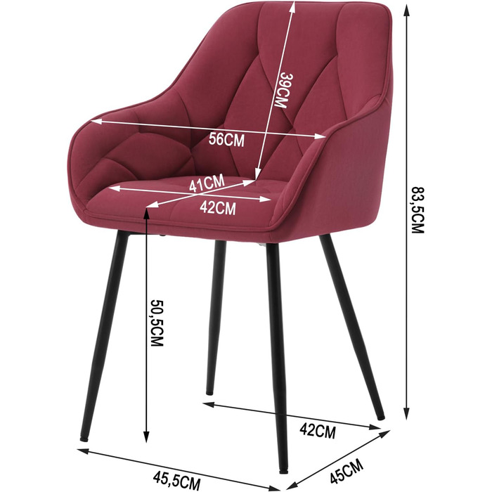 Стілець обідній WOLTU, ергономічний, з підлокітниками, металеві ніжки, бордовий оксамит, EZS02dgr-1