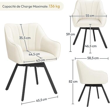 Набір з 2-х обертових кухонних стільців Yaheetech з підлокітниками та металевими ніжками, бежевий