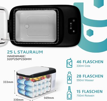 Холодильник EUHOMY 12V/24V, 17QT (25L) - Портативний автомобільний холодильник для кемпінгу, риболовлі, подорожей та дому