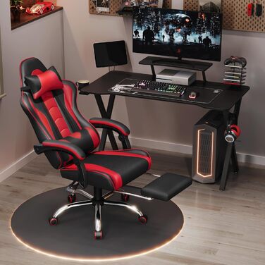 Ігровий крісло Yaheetech з масажем, регульована спинка 90-135°, комп'ютерне крісло з підніжкою, білий/червоний