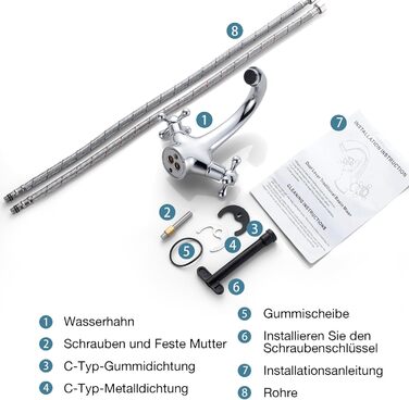 Змішувач для ванної кімнати з двома ручками, хром, з міді, ретро стиль, G3/8 | Змішувач для умивальника