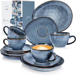 Кавовий сервіс SÄNERG Darwin 12 предметів, керамічний сервіз на 4 особи, блакитний, 300 мл, преміум-колекція