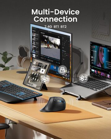 ProtoArc EM11 NL Вертикальна миша, бездротова, заряджається, Bluetooth+USB, для комп'ютера, iPad, Mac, Windows - Чорний/Зелений (Blue)