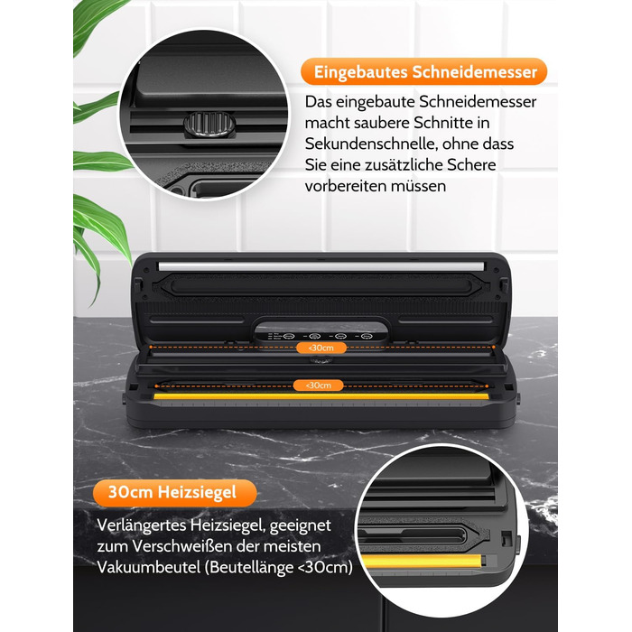 Вакууматор 5 в 1 для продуктів з вбудованим різаком та функцією Sous Vide, вакуумний пакувальник з набором пакетів та шлангом, чорний