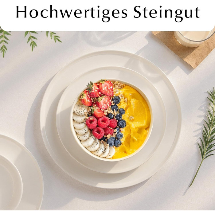 Набір посуду Miamio для 8 осіб (24 шт.) з кераміки, сучасний дизайн, безпечний для миття в посудомийній машині та використання в мікрохвильовій печі, білий, преміум-якість