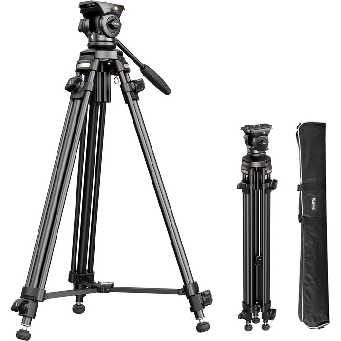 SMALLRIG 62'' відеоштатив з 360° флюїдною головою, легкий алюмінієвий штатив з швидкознімною пластиною та ручкою для DSLR та відеокамер, вантажопідйомність 5 кг, AD-50Lite