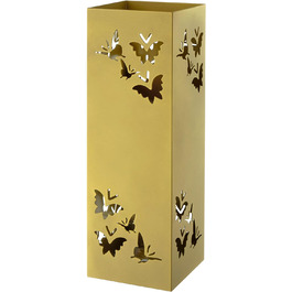 Прямокутна підставка для парасольок з металу з формою-метеликом, 15,5х15,5х49 см, з внутрішнім гачком і знімною дощовою чашею, золотого кольору