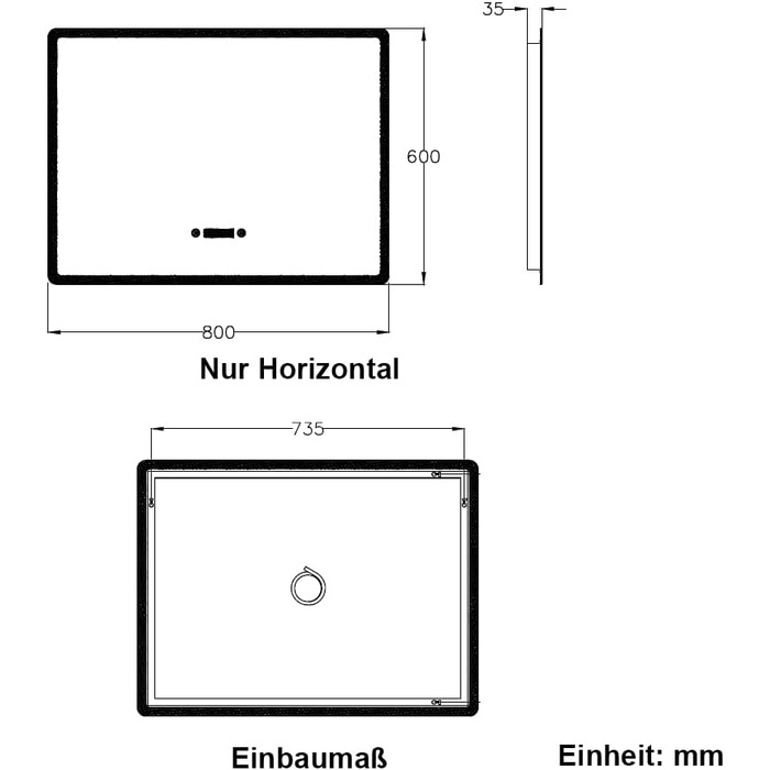 Дзеркало для ванної кімнати Badspiegel 50x70 з годинником та підсвічуванням 3 кольорів, сенсорне управління, прямокутне, 60x80x3.5 см