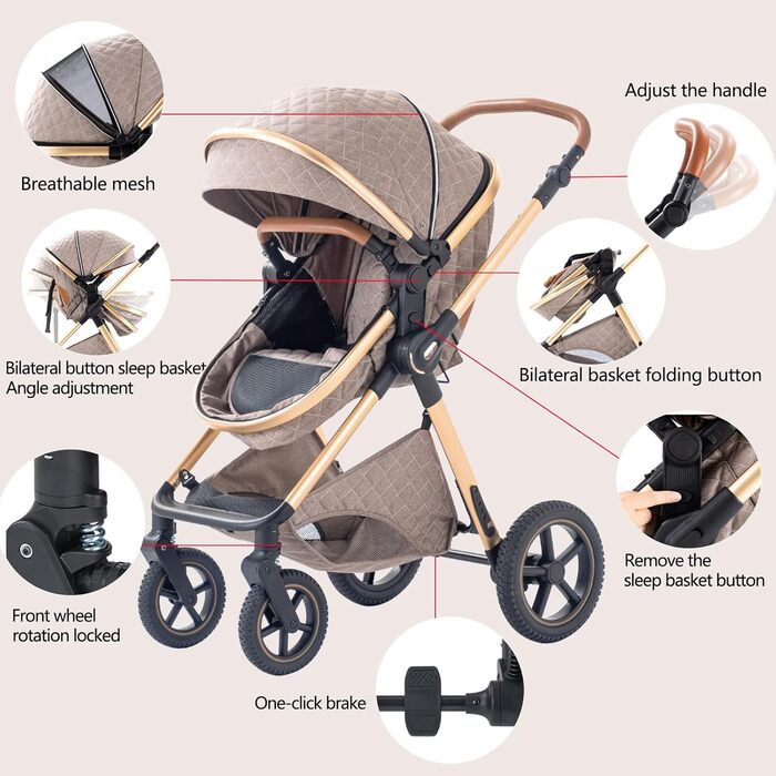 Дитяча коляска BEBBY 3-в-1: комбінована, бугі, туристична, для новонароджених, складна, біла Rice