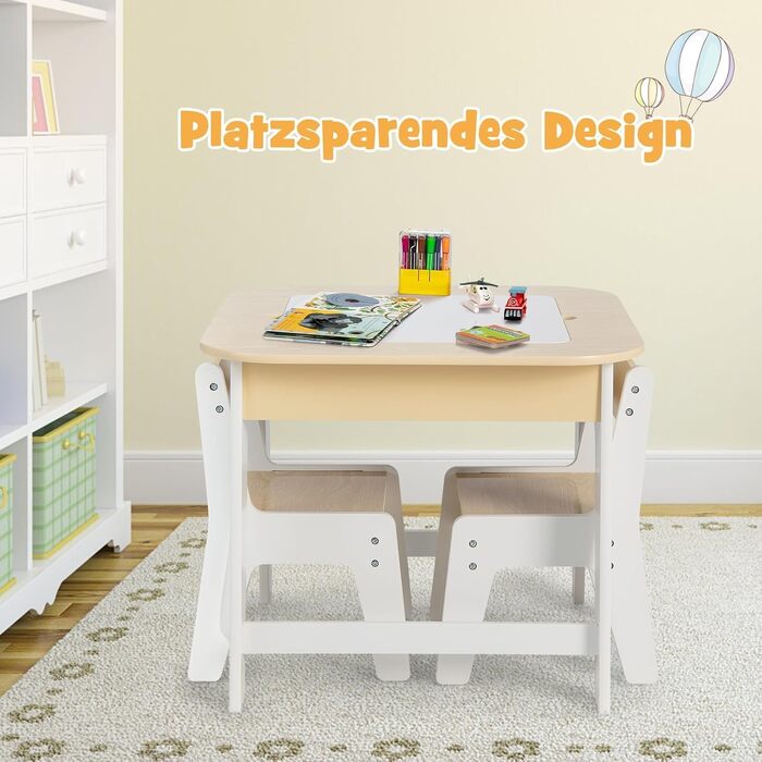 Дитячий стіл Dreamade з 2 стільцями: комплект меблів для дитячої кімнати, стіл з двосторонньою поверхнею та місцем для зберігання, для дітей від 3 років