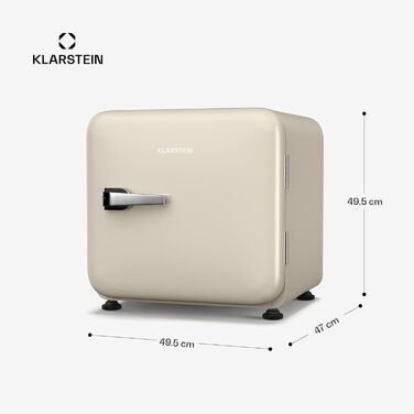 Міні-холодильник Klarstein Audrey Evo 68L: Ретро-дизайн, тиха робота 40 dB, компресор, регульовані ніжки, двері, що відкидаються, для спальні та офісу (43 L, Енергоклас E, кремовий)