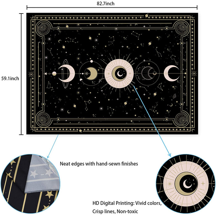 Виріб з гобелену Elloevn фази місяця 210x150 см чорний