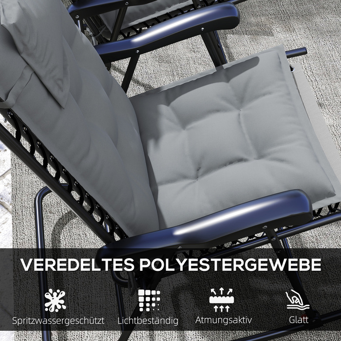 Набір з 2 подушок для шезлонга, водовідштовхувальні, розміром 50x116x5 см, світло-сірого кольору. Підходить для садовиків та інших лежаків.