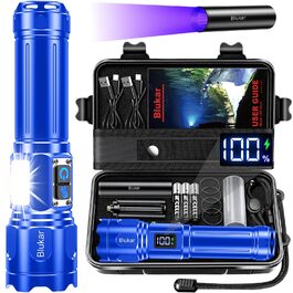 Ліхтар Blukar LED з двома кольоровими температурами, бічним COB-світлом, регулюванням яскравості та зумом, акумуляторний, водонепроникний, 7 режимів, синій