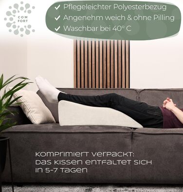 Піднімна подушка для ніг WELL B4 - середній розмір. Підтримка ніг та колін, ідеальна для лімфодренажу та венозної недостатності. Біла подушка-валик