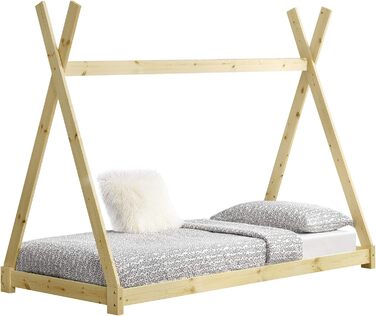 Ліжко дитяче Onejda Tipi від en.casa, 80x160 см, з натурального дерева, біле