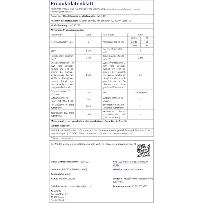 MINI посудомийна машина MEDION DWT51 (біла, зі скляними дверцятами, 5 комплектів посуду, таймер, без підключення до води)