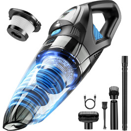 Акумуляторний ручний пилосос для авто та дому, потужність 25000Па, бездротовий з HEPA-фільтром та набором насадок, для шерсті тварин та килимів (Чорний)