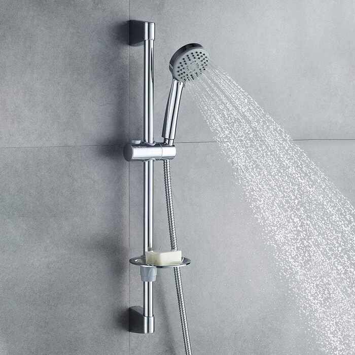 Набір душових штанг з ручним душем, шлангом, душовим набором з мильницею срібло, 20904 -