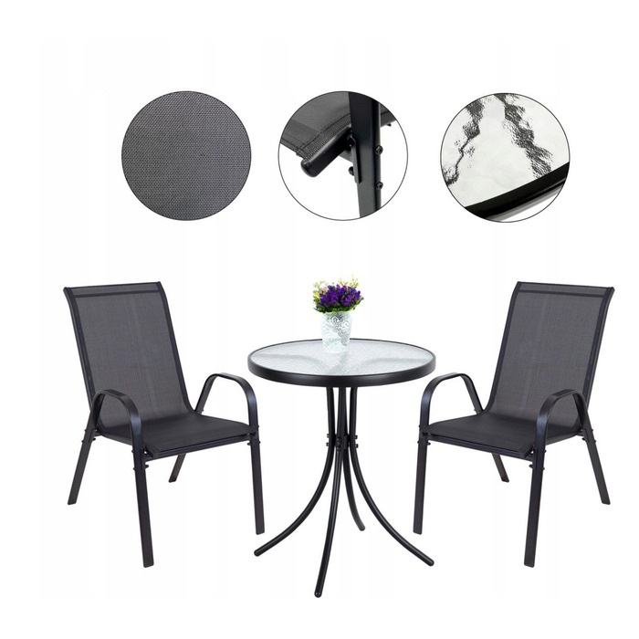 Комплект садових меблів із металу Kontrast, чорний, 3 предмети