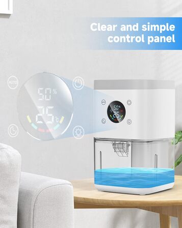 Електричний осушувач повітря 1800 мл, тихий, з функцією автоматичного відтавання, очищення повітря та захист від вологи, для спальні/ванної кімнати - білий