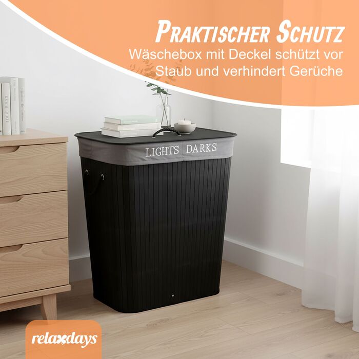 Кошик для білизни Relaxdays з бамбука з 2 відділеннями