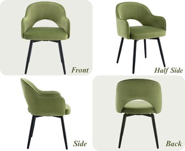 4 крісла з оксамиту для їдальні, обертаються на 360°, кухонні крісла з підлокітниками, м'які бокові крісла для дому, офісу, вітальні (53*58*78 см, зелені)