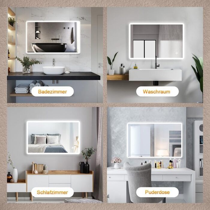 LED дзеркало для ванної кімнати Boromal 100x60 см з підсвічуванням, 3 колір світла, регулювання яскравості, сенсорне керування