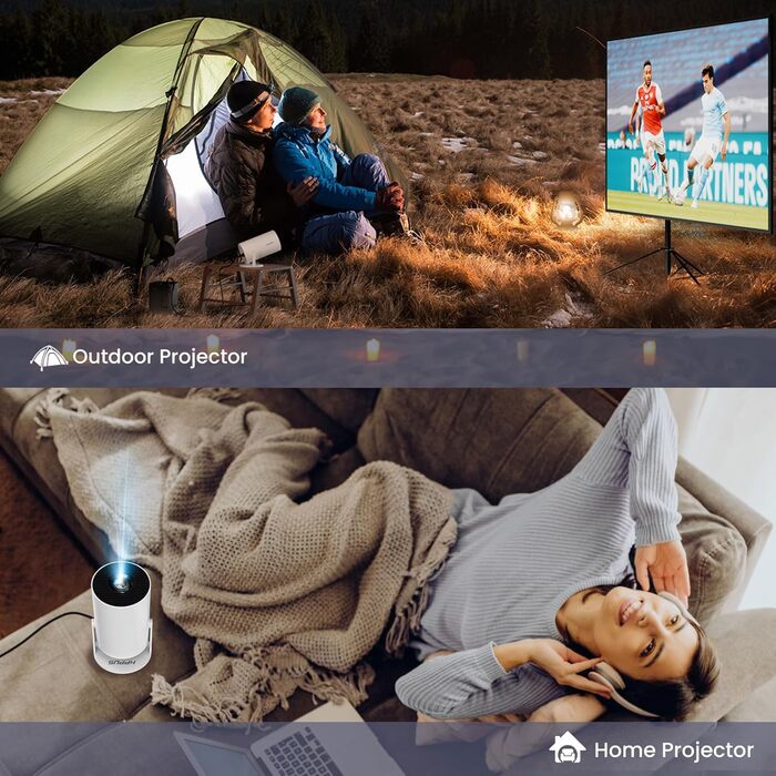 Міні-проектор Video-Beamer 4K/1080p Full HD з Wi-Fi 6, Bluetooth 5.2 та автоматичною корекцією трапеції. Підходить для Android, Netflix, PS5, HDMI, USB.