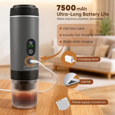 Hoyiyobi Міні кавомашина на акумуляторі, портативна еспресо-машина, 3-в-1 для дому, офісу та подорожей